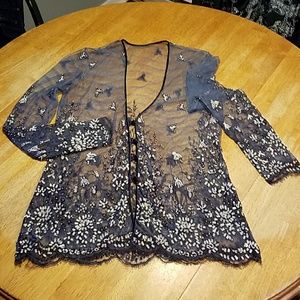 Navy and sequin shell top